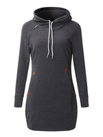 Plus Size Solid Long Sleeve Hooded Mini Dress For Women