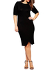 Plus Size Solid Split Slim Half Sleeve Round Neck Dress