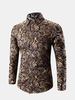 Plus Size Spring Business Personality Floral Printing Long Sleeve Dress Shirts for Men
