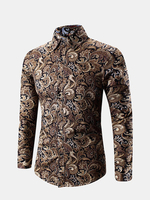 Plus Size Spring Business Personality Floral Printing Long Sleeve Dress Shirts for Men