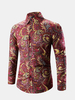 Plus Size Spring Personality Floral Printing Long Sleeve Dress Shirts for Men