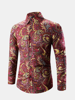 Plus Size Spring Personality Floral Printing Long Sleeve Dress Shirts for Men