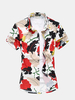 Plus Size Summer Floral Printing Fashion Casual Short Sleeve Dress Shirts for Men