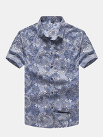 Plus Size Summer Mens Printing Shirts Turn Down Collar Short Sleeved Cotton Shirts