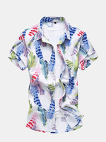 Plus Size Summer Printing Fashion Slim Fit Short Sleeve Dress Shirts for Men