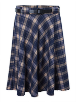 Plus Size Vintage Plaid A-Line Skirt With Belt