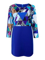 Plus Size Vintage Print Patchwork Long Sleeve Dress