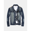 Plus Size Vintage Style Fashion Multi Pockets Stitching Flag Printing Denim Jackets for Men