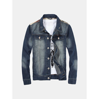 Plus Size Vintage Style Fashion Multi Pockets Stitching Flag Printing Denim Jackets for Men