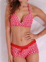 Plus Size Wave Point Backless Halter Bowknot High Wasit Bikini Sets Swimwear