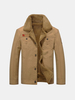 Plus Size Winter British Style Outdoor Thicken Warm Washed Turn-Down Collar Jacket for Men