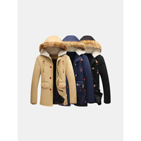 Plus Size Winter Casual Outdoor Thicken Warm Rib Cuff Fur Hooded Jacket for Men