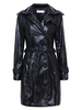 Plus Size Women Belt Black PU Lapel Long Jacket