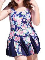Plus Size Women Floral One Piece Swimwear Stretched Ruffles Dress Swimsuit