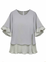 Plus Size Women Layered Lotus Sleeve Zipper Chiffon Tops