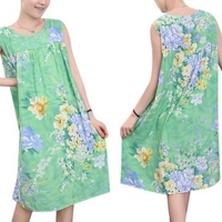 Plus Size Women Loose Floral Printing Cotton Nightgowns Sleeveless Round Neck Nightdress Sleepwear