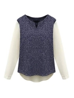 Plus Size Women Loose Long Sleeve Patchwork T-shirt Top