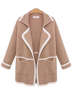 Plus Size Women Patchwork Lapel Long Sleeve Knit Cardigan