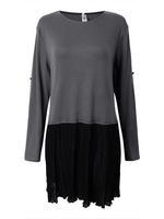 Plus Size Women Patchwork Pleated Long Sleeve Dress