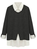 Plus Size Women Ruffles Patchwork Lapel Long Sleeve Blouse