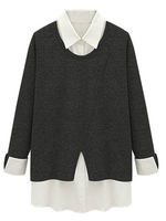 Plus Size Women Ruffles Patchwork Lapel Long Sleeve Blouse