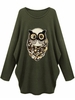 Plus Size Women Sequins Animal O-Neck Long Sleeve T-shirt