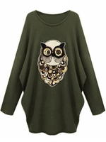 Plus Size Women Sequins Animal O-Neck Long Sleeve T-shirt