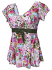 Plus Size Women Sexy Floral Two Piece Swimwear Short Sleeve Wireless Swimsuit