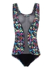Plus Size Women Sexy Mesh One Piece Bikini See Through Floral Print Swimsuit