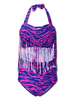 Plus Size Women Sexy Printing Bikini Sets Tassels Halter Swimsuit Swimwear
