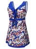 Plus Size Women Sexy Sleeveless One Piece Swimwear Floral Printing V Neck Dress Swimsuit