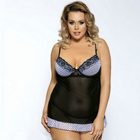 Plus Size Women Summer Sexy Sling V-neck Sleepwear Lace Polka Dot Nightdress
