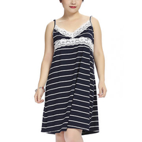 Plus Size Women V Neck Striped Nightdress Spaghetti Strap Lace Sleepwear