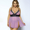 Plus Size Women Violet Sexy Sling V-neck Sleepwear Lace Split Chiffon Nightdress