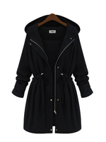 Plus Size Zipper Adjustable Waistband Hooded Jacket