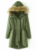 Plus Szie Drawstring Cotton Long Sleeve Hood Zipper Coat