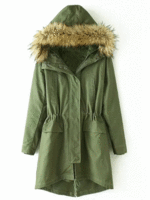 Plus Szie Drawstring Cotton Long Sleeve Hood Zipper Coat