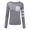 Pocket Contrast Long Sleeve Casual Women Basic T-shirt