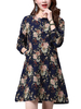 Pocket Floral Printed Long Sleeve Casual Women Flax Dress