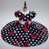 Polka Dot Flower Print Short Sleeve O-neck Princess Dress For Kids Girls