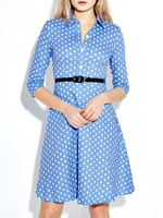 Polka Dot Preppy Style Quarter Shirt Dresses