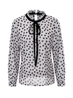 Polka Dot Print Bandage Long Sleeve Women Blouses
