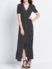 Polka Dot Slit Hem V-neck Half Sleeve Women Maxi Dress