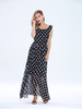 Polka Dots Layered Belt Elegant Sleeveless Chiffon Long Maxi Women Dress