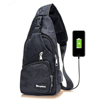 Polyester Casual Camouflage USB Port Cross Body Bag Shoulder Chest Bag For Men