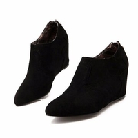 Ponited Toe Heel Increasing Suede Wedge Heel Zipper Ankle Boots