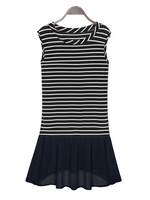 Preppy Style Cross Stripe Sleeveless Knitted Splicing Women Mini Dress