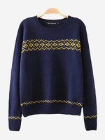 Preppy Style Geometry Long Sleeve Knitting Pullover Women Sweater