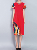 Print Folk Frog Button Short Sleeve Women Dresses