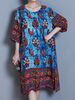 Print Half Sleeve O Neck Side Slit Women Dresses